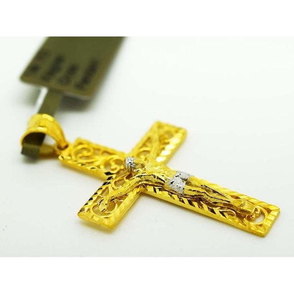 Filigree Cross Pendant 14k Yellow Solid Gold - Picture 2 of 3